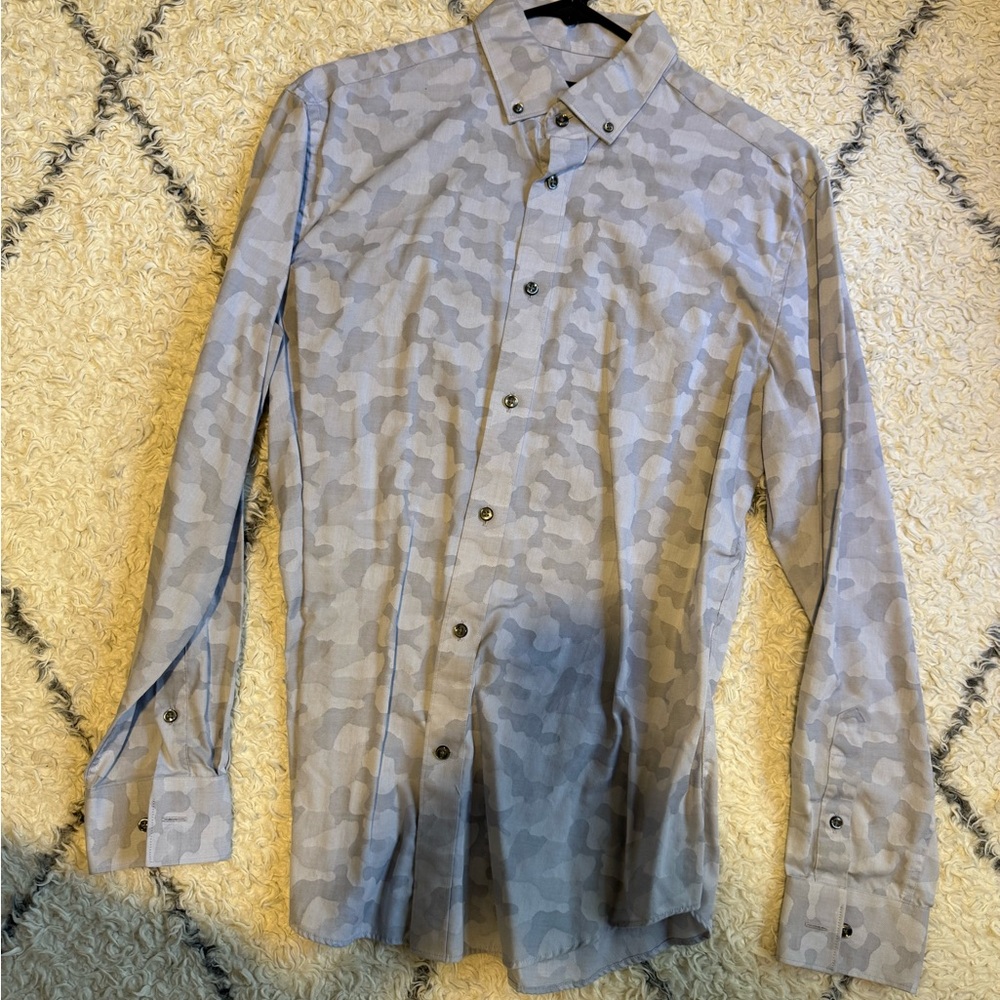 William Rast Men's Light Gray Patterned Shirt